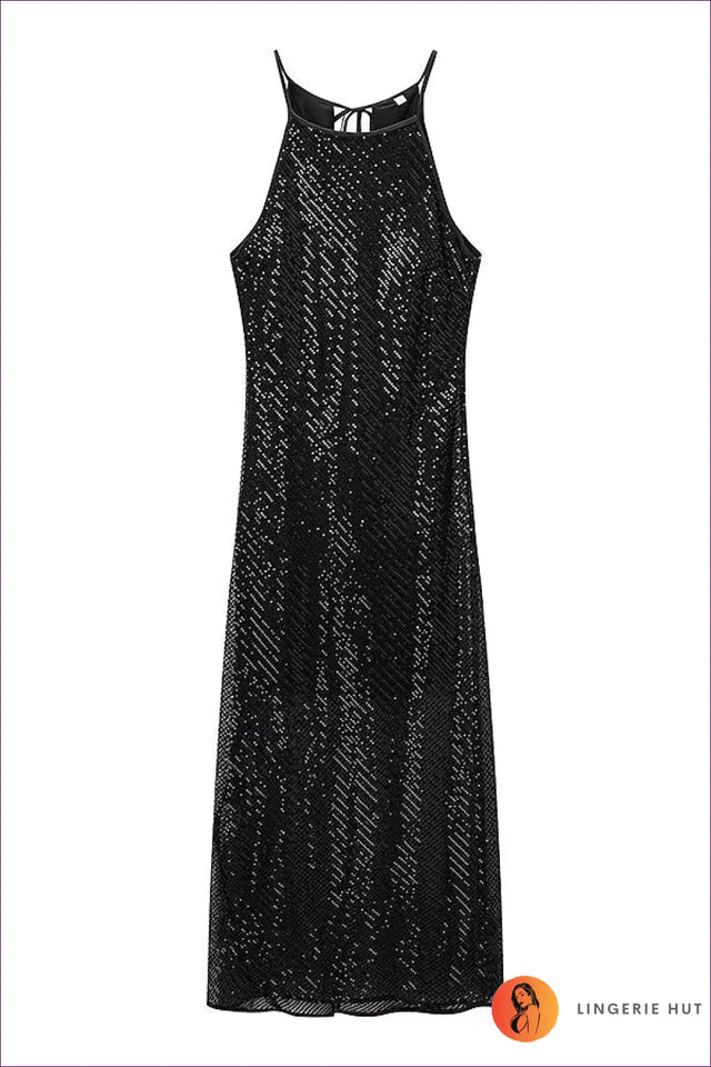 Sequined Maxi Dress with Split Hem - Understated Glamour