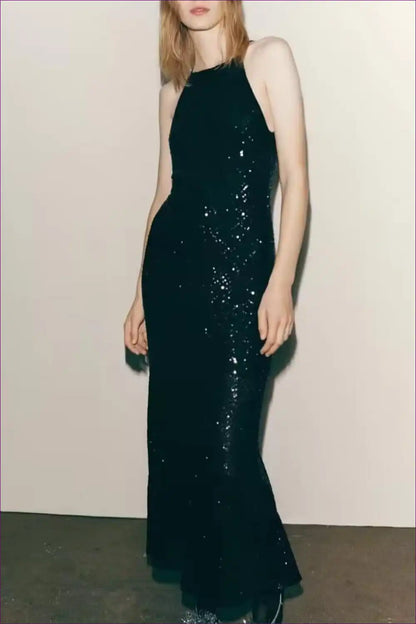 Sequined Sleeveless Maxi Dress with Split Hem Design for Bodycon, Dresses, Evening Wear, just In,