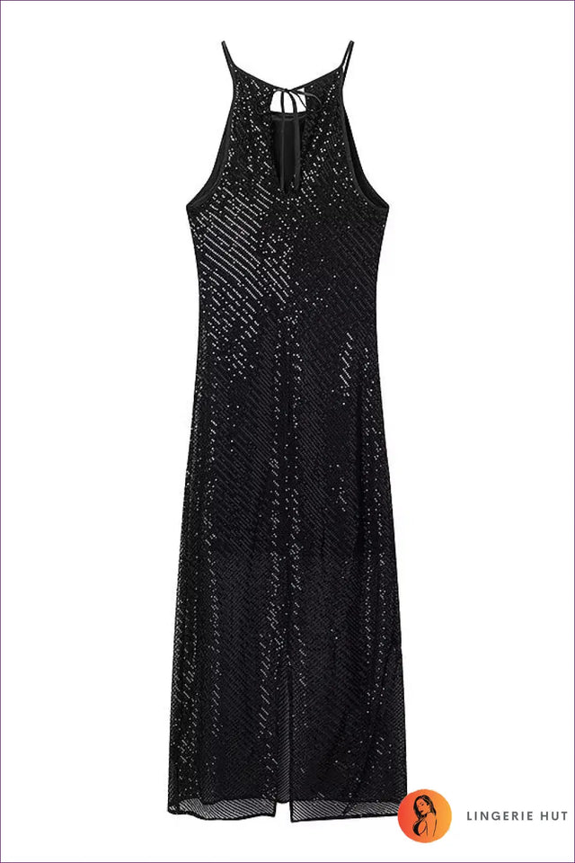 Sequined Maxi Dress with Split Hem - Understated Glamour