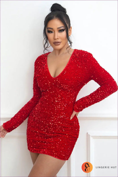 Sequinned Bodycon Mini Dress - Understated Glamour for Nights out - Xs / Red - Dresses - Lingerie Hut - Autumn