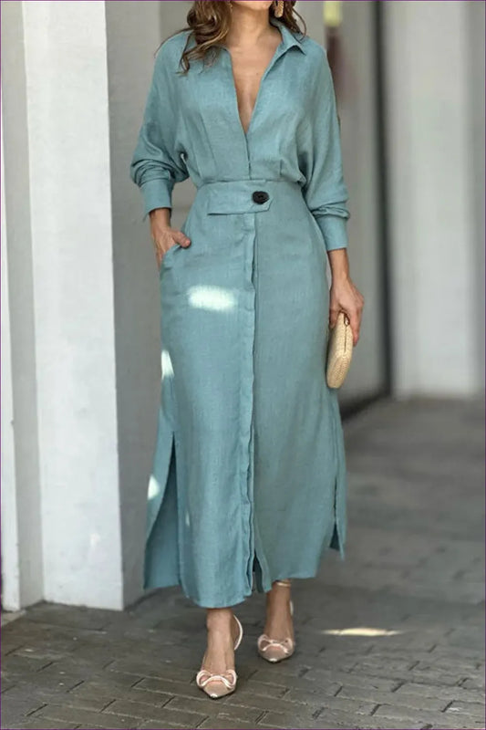 Serene Blue Button-up Maxi Dress - Timeless Elegance