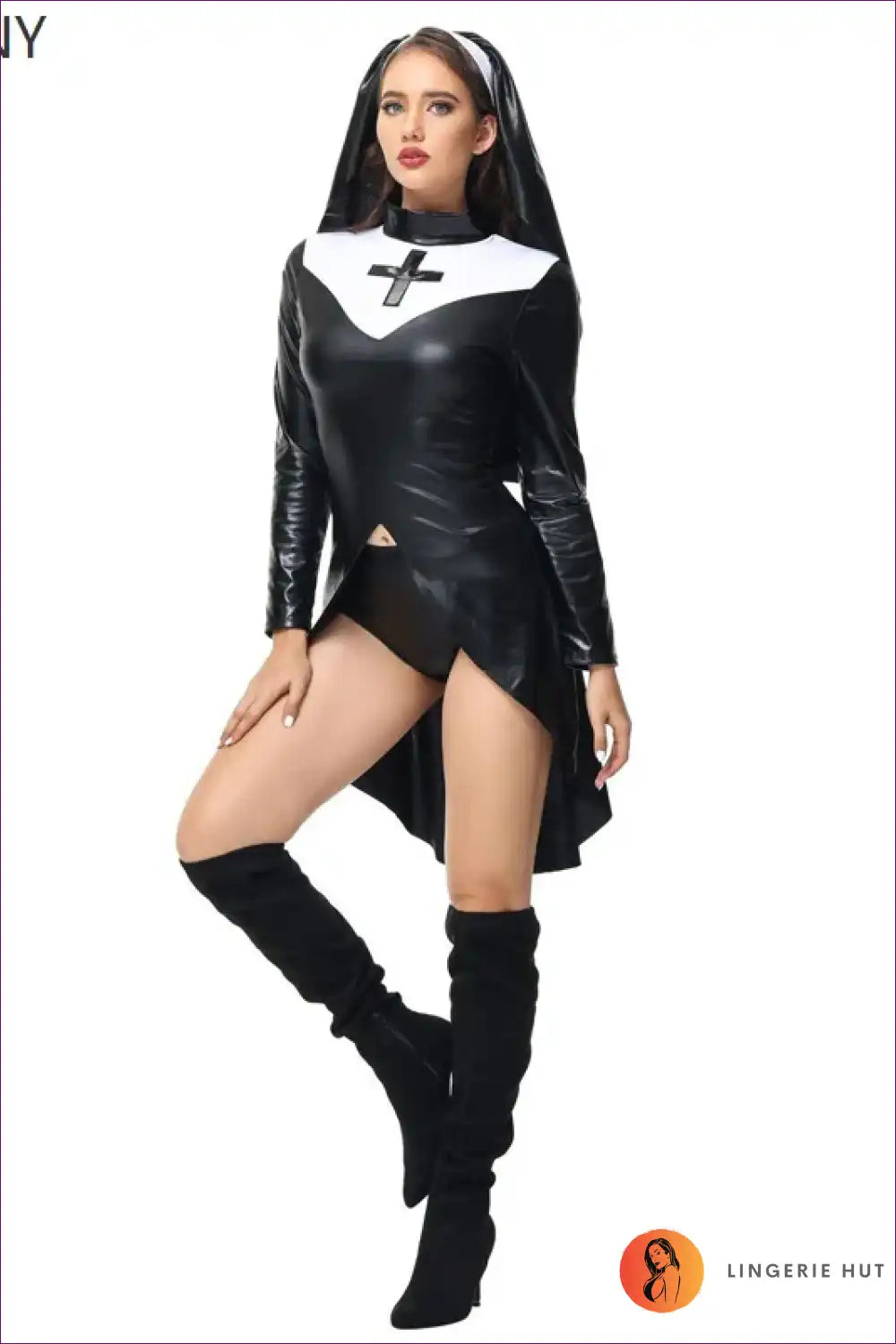 Sexy Black Nun Costume - Sinfully Bold for Costume, Leather, Nun, Sexy, Shiny