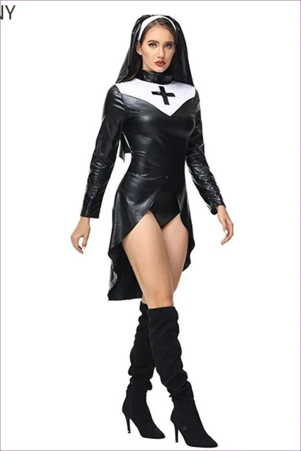 Sexy Black Nun Costume - Sinfully Bold for Costume, Leather, Nun, Sexy, Shiny