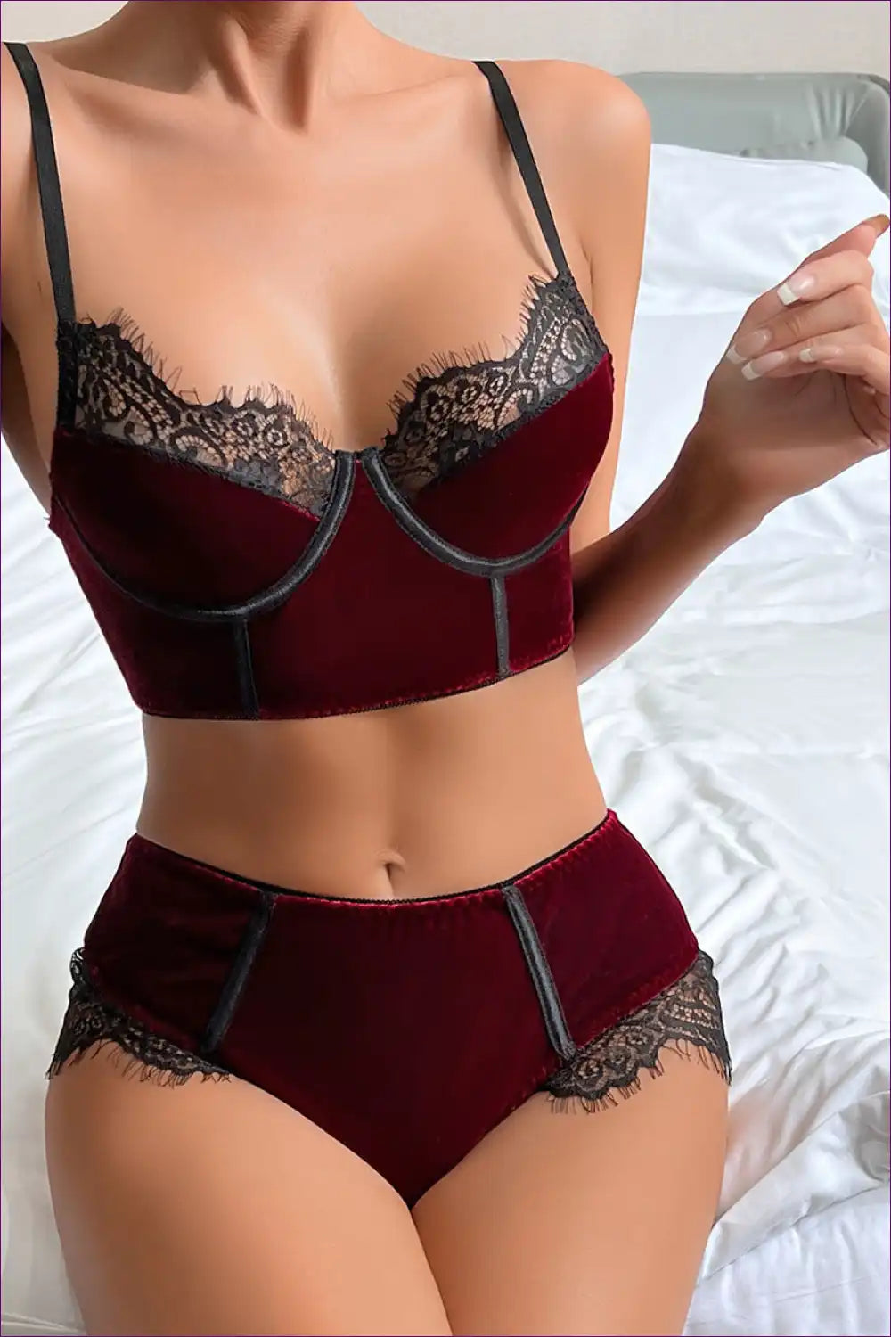 Turn Heads With Lingerie Hut’s Sexy Burgundy Velvet Longline Set. Elevate Your Allure Rich Velvet And Daring