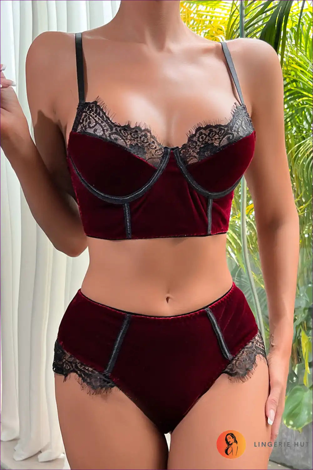 Turn Heads With Lingerie Hut’s Sexy Burgundy Velvet Longline Set. Elevate Your Allure Rich Velvet And Daring