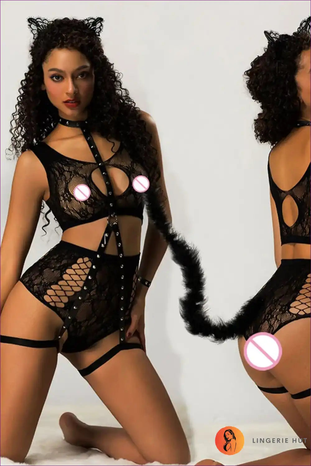 Sexy Cat Costume Set with Leopard Print - Playful Confidence for Animal, Boudoir, Bra Set, Choker,