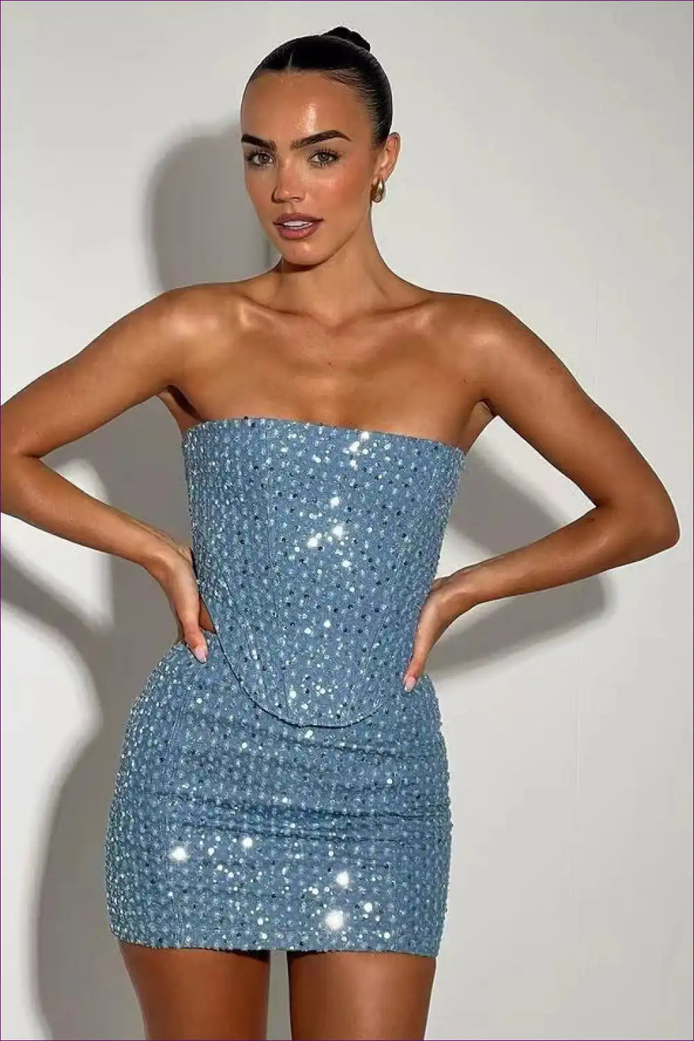 Sexy Denim Sequin Tube Top Set - Dazzling Summer Style