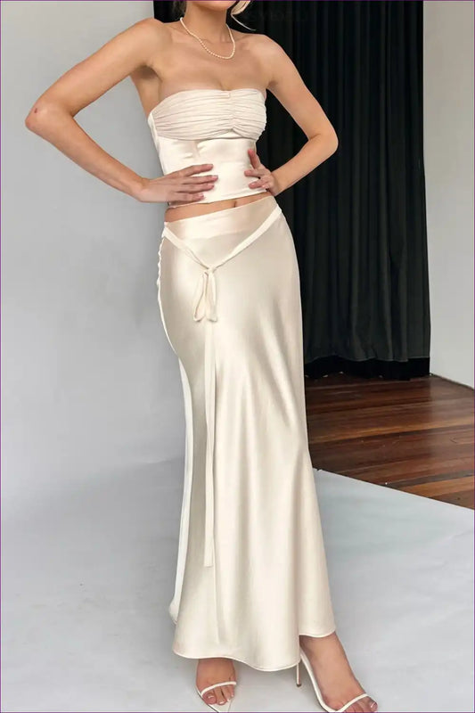 Elevate Your Confidence With Our Sexy Elegant Satin Maxi Dress And Skirt Set. It’s The Perfect Fusion