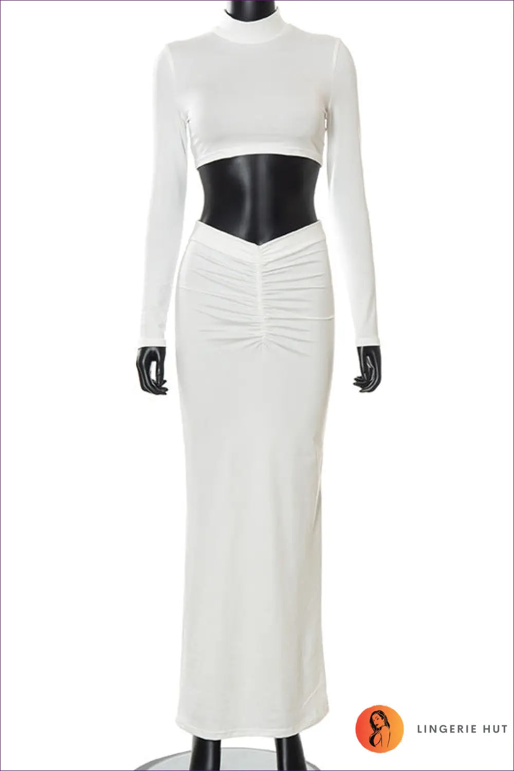 Embrace Elegance In a Two-piece Set Featuring Sexy Turtleneck, Ruched Details, And Flowing Maxi Skirt. Ideal