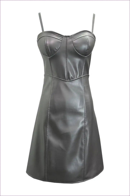 Sexy Faux Leather A-line Mini Dress with Chest Pads for a Line, Clubwear, Dresses, Evening Wear, Metallic