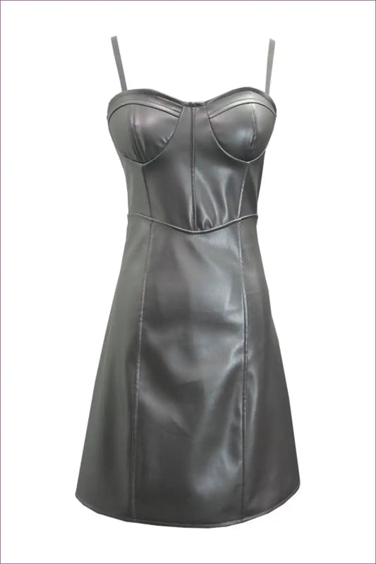 Sexy Faux Leather A-line Mini Dress with Chest Pads for a Line, Clubwear, Dresses, Evening Wear, Metallic