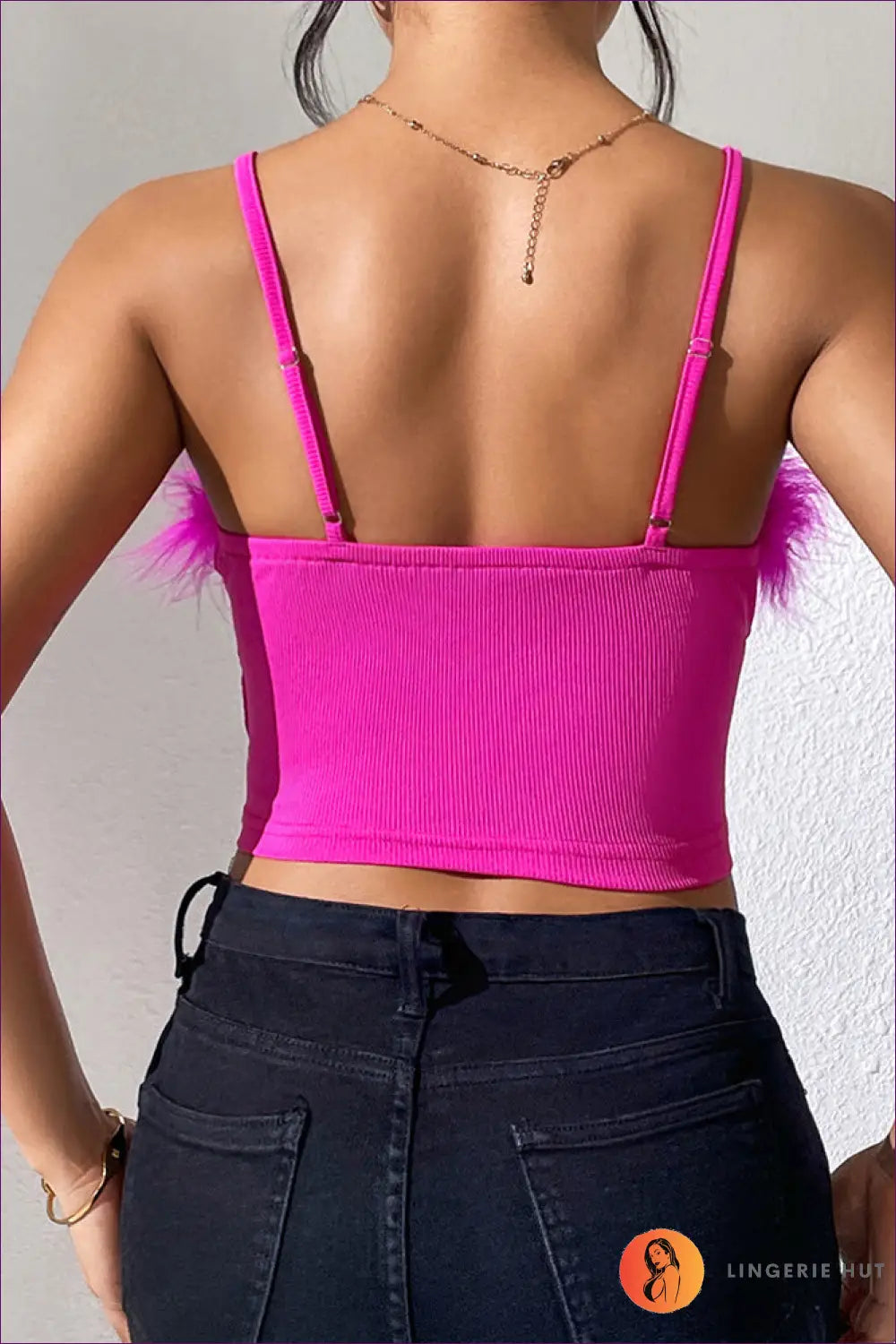 Spice Up Your Summer Nights With Sexy Feather Trimmed Crop Camis. Pair Them Shorts, Sandals & Statement