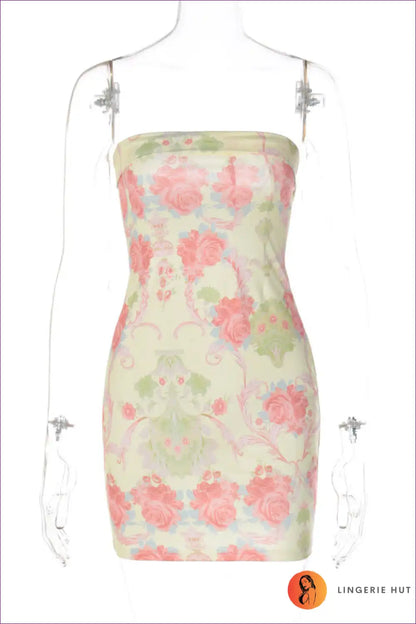 Turn Heads In Our Sexy Floral Print Sheath Dress. Slim Fit, Strapless, And Bursting With Floral Vibrancy.