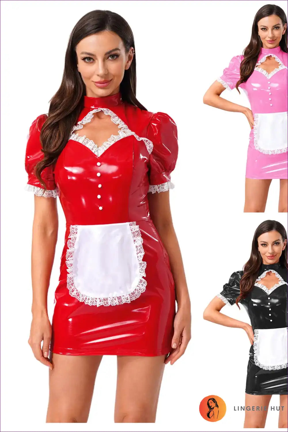Sexy French Maid Costume with Glossy Finish - After-dark Fun for Bodycon, Boudoir, Costume, just In, Lace