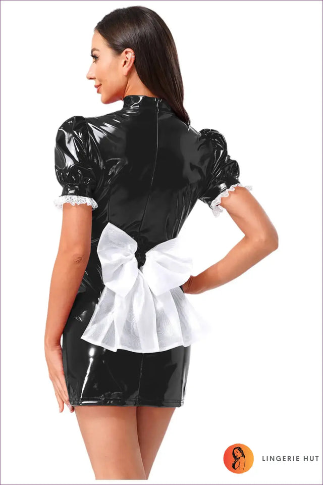 Sexy French Maid Costume with Glossy Finish - After-Dark Fun
