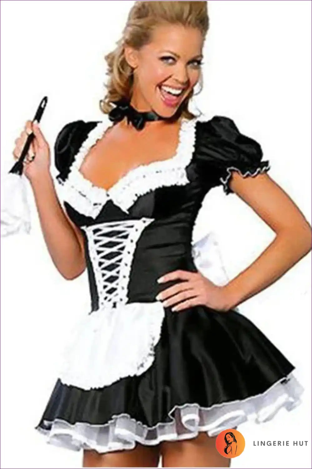 Sexy French Maid Costume with Lace Apron - Playful Fantasy for Boudoir, Costume, just In, Lace, Lingerie