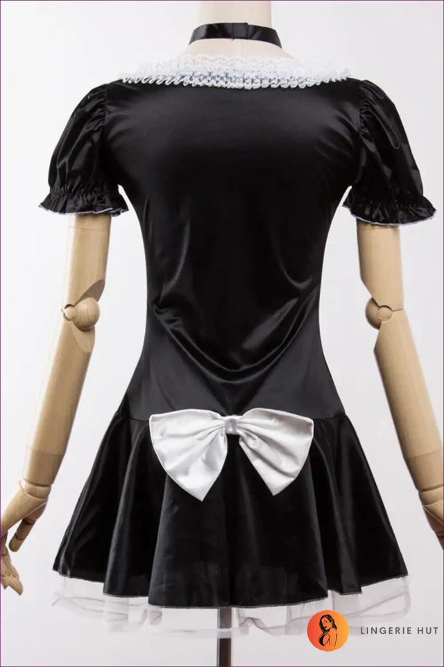 French Maid Costume with Lace & Glossy Apron - Playful Fantasy Nights