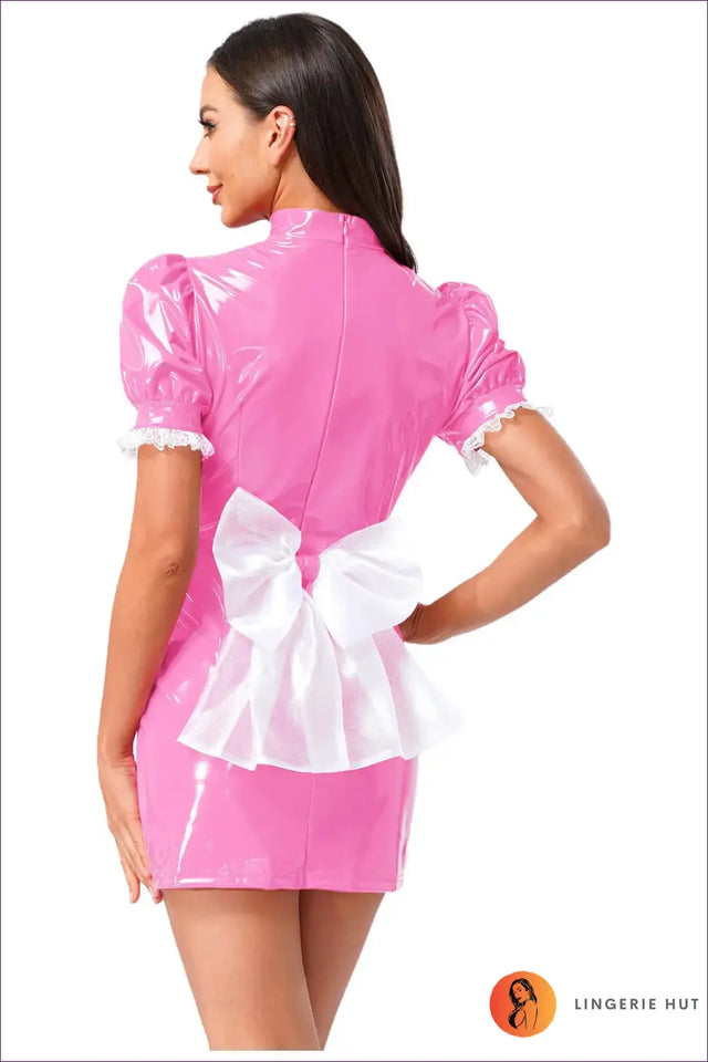 Pink Wet Look Costume with Apron