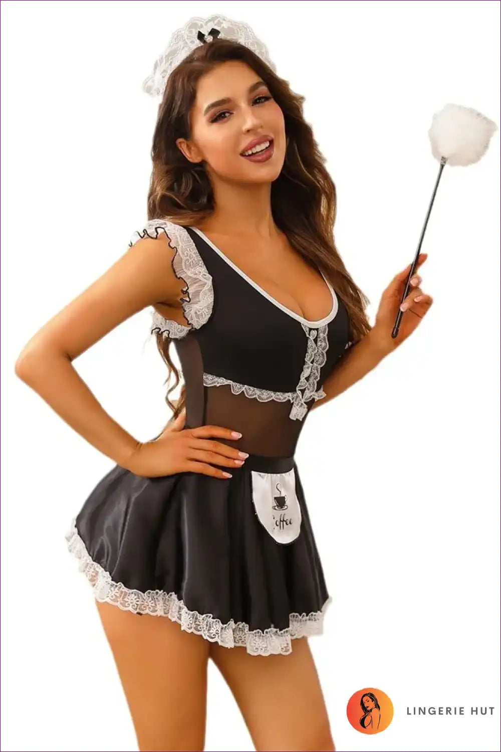 Sexy French Maid Costume with Sheer Apron - Nightclub Cosplay Chic for Clubwear, Costume, just In, Maid, Party
