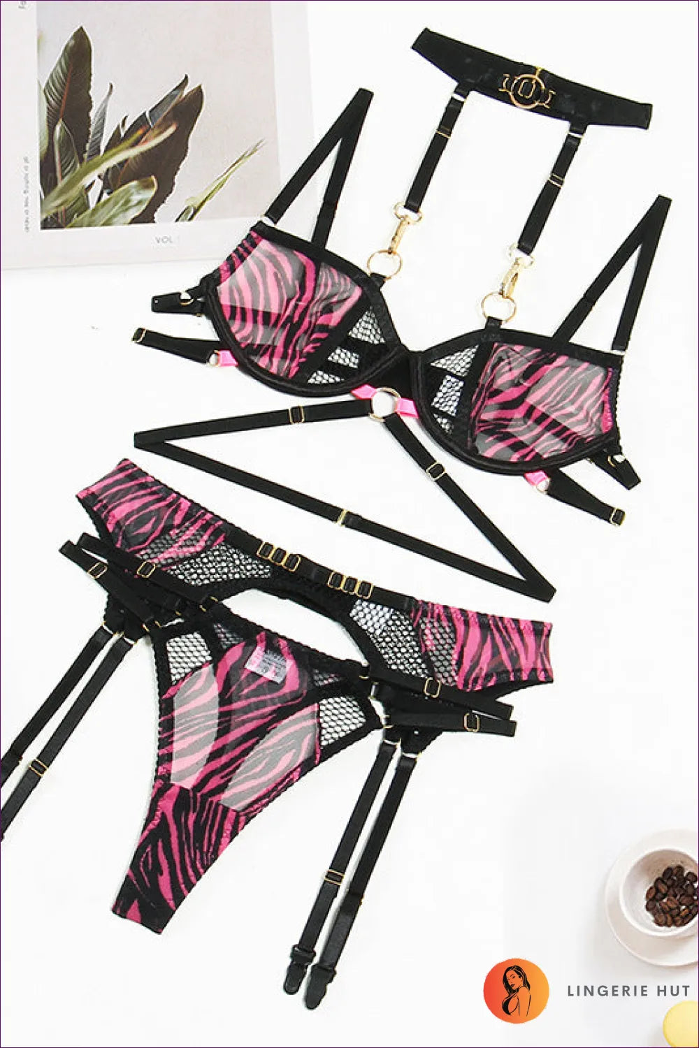 Turn Up The Heat With An Alluring Halter Mesh Lingerie Set. Features a Detachable Three-piece Design For
