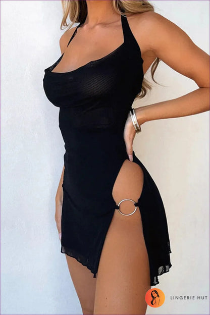 Steal The Spotlight In Lingerie Hut’s Sexy Halter Ring Detail Bodycon Dress. Limited Edition, Curve-enhancing,
