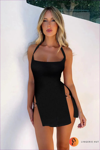Steal The Spotlight In Lingerie Hut’s Sexy Halter Ring Detail Bodycon Dress. Limited Edition, Curve-enhancing,