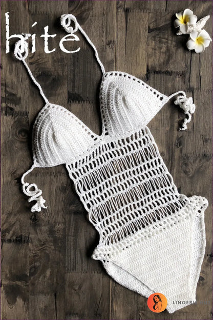 Elevate Your Beach Style With Our Sexy Hand-woven Halter Swimsuit. Dive Into Sensual Boho Chic Its Unique