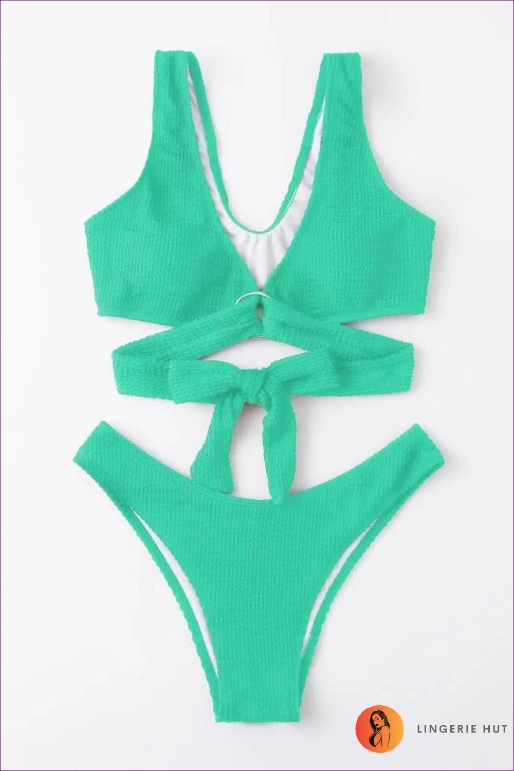 Embrace Beach Charm With Our Sexy Lace-up Bikini. Its Split Solid Color Design And Alluring Tie Elements Make