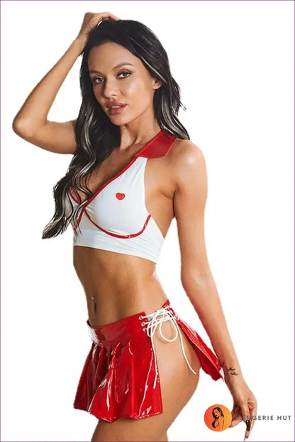 Sexy Lingerie Set with Glossy Mini Skirt - Playful Confidence for Boudoir, Bra Set, Clubwear, Date Night,