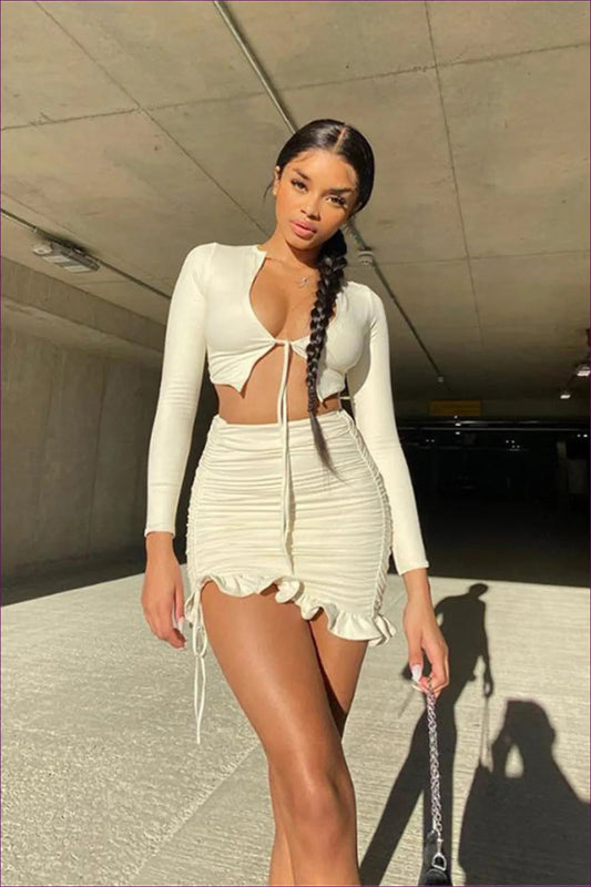 Get a Stylish And Sexy Look With This Long Sleeve Tied Cardigan High Waist Sheath Skirt Co-ord Set. Perfect