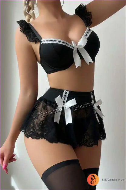 Sexy Maid Costume with Bow Detail and Lace Skirt - Playful Fantasy for Boudoir, Costume, Halloween, just In,