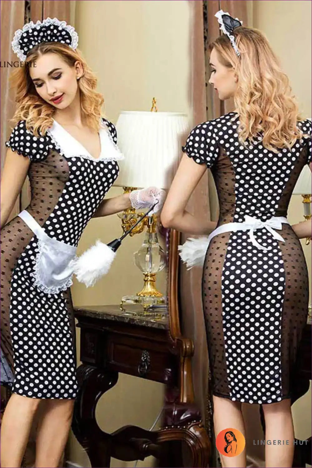 Sexy Maid Costume with Heart Apron Detail - Playful Fantasy for Boudoir, Choker, Costume, Evening Wear,