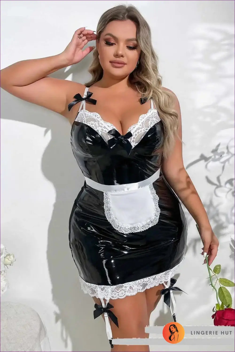 Sexy Maid Costume with Lace Trim & Apron - Bold Bedroom Drama - 02 / Xl - Outfit Set - Garter • Lace • Mini - Lingerie