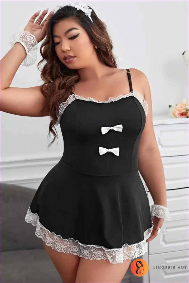 Sexy Maid Costume with Lace Trim and Bows - Playful Fancy