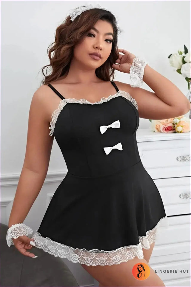 Sexy Maid Costume with Lace Trim and Bows - Playful Fancy