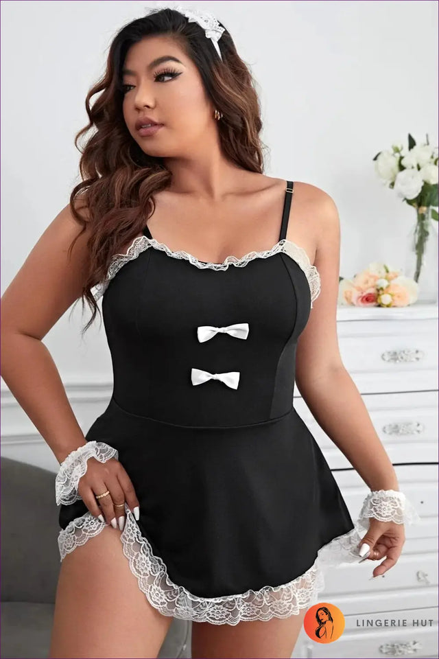 Sexy Maid Costume with Lace Trim and Bows - Playful Fancy