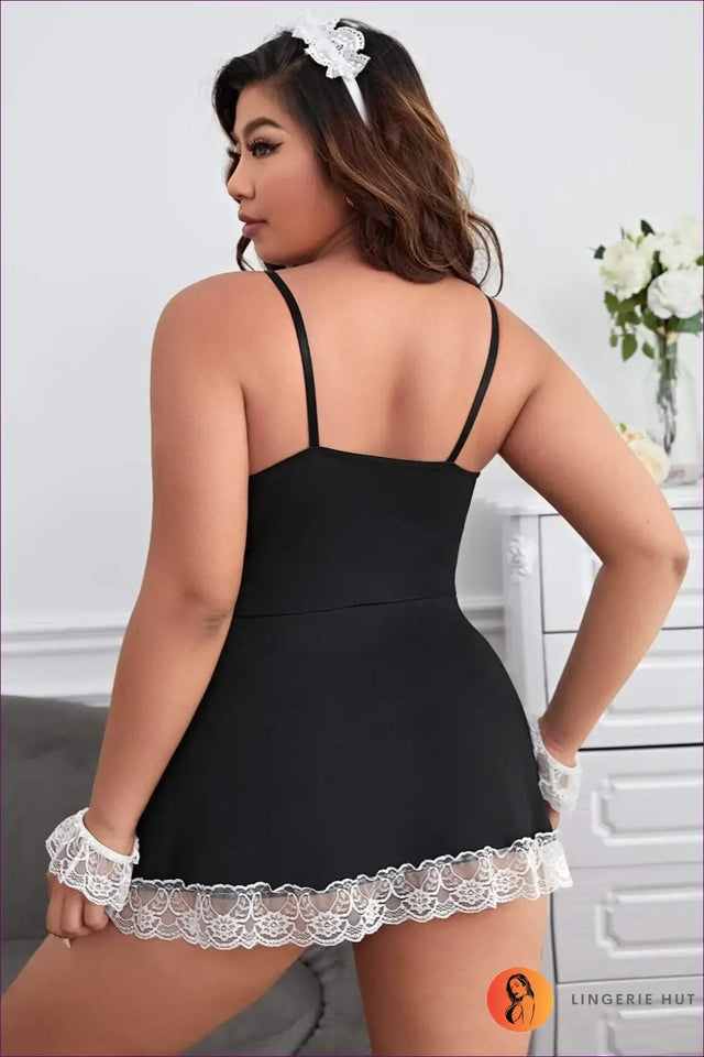 Sexy Maid Costume with Lace Trim and Bows - Playful Fancy