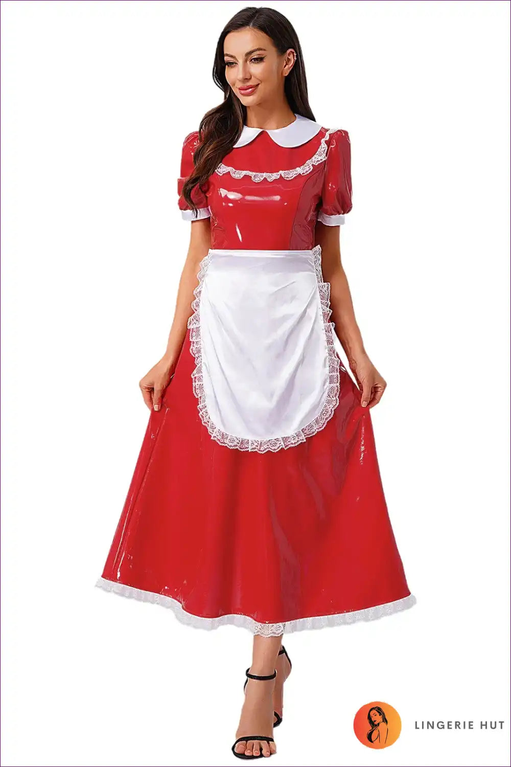 Sexy Maid Costume with Maxi Skirt and Apron - Playful Nostalgia for Clubwear, Costume, Evening Wear,