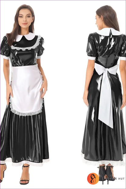 Sexy Maid Costume with Maxi Skirt and Apron - Playful Nostalgia for Clubwear, Costume, Evening Wear,