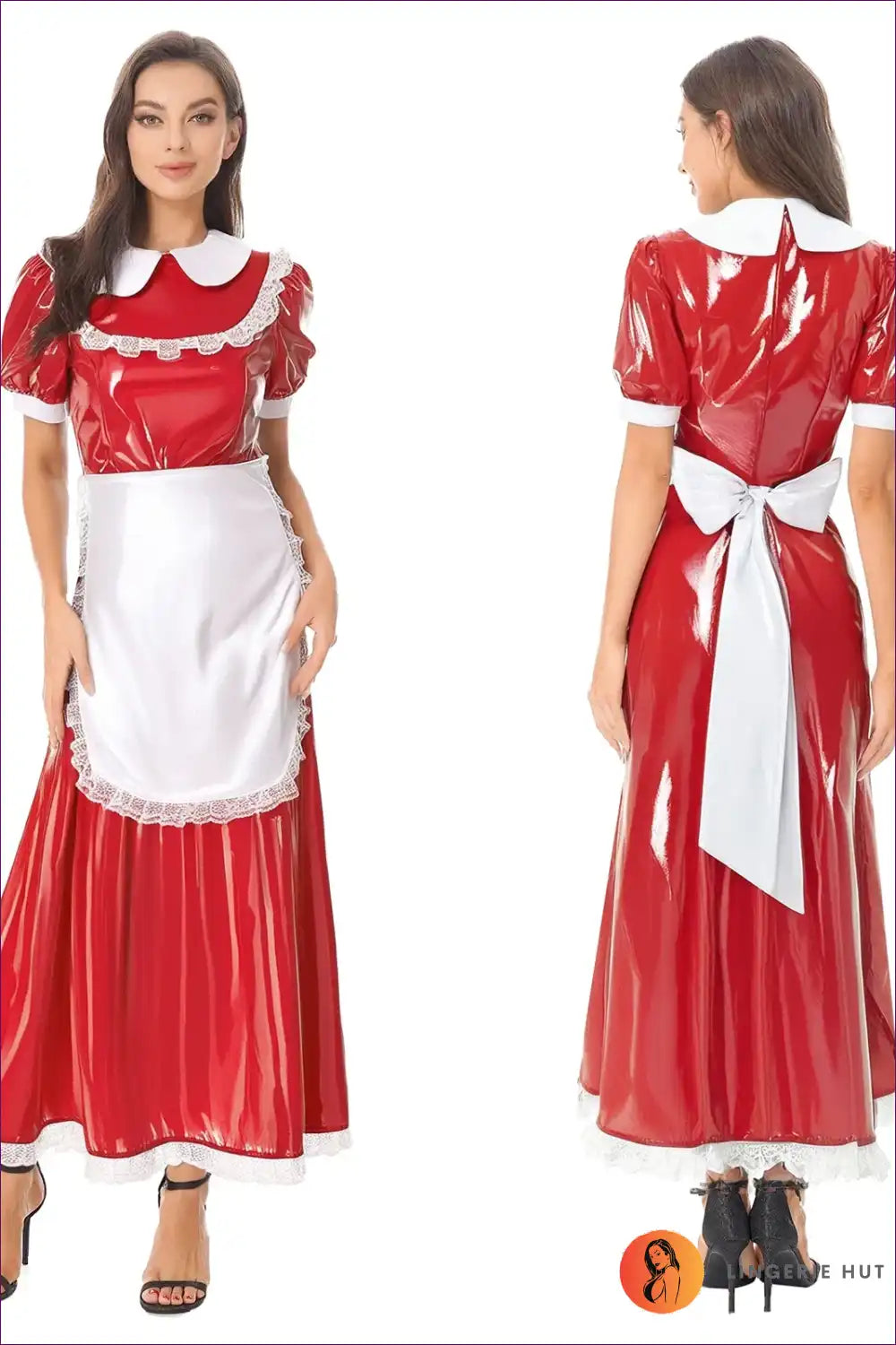 Sexy Maid Costume with Maxi Skirt and Apron - Playful Nostalgia for Clubwear, Costume, Evening Wear,