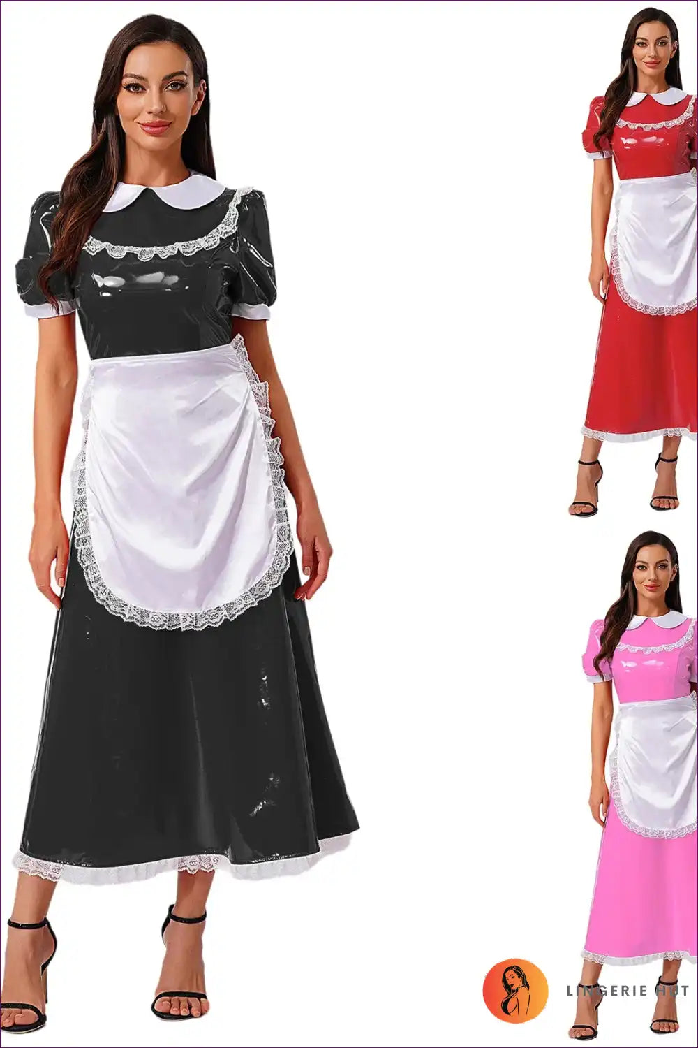 Sexy Maid Costume with Maxi Skirt and Apron - Playful Nostalgia for Clubwear, Costume, Evening Wear,