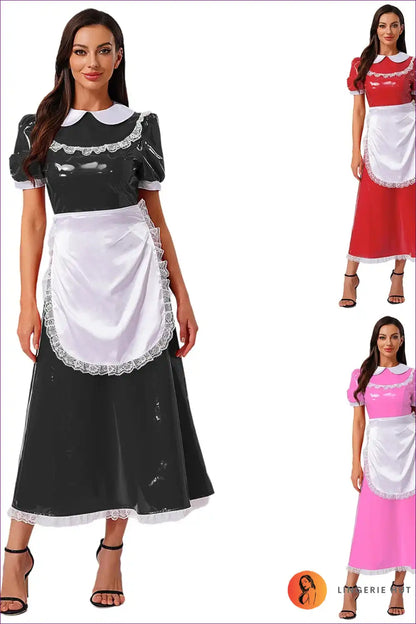 Sexy Maid Costume with Maxi Skirt and Apron - Playful Nostalgia for Clubwear, Costume, Evening Wear,