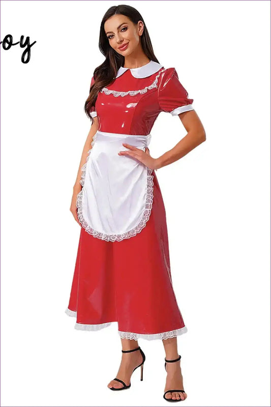 Sexy Maid Costume with Maxi Skirt and Apron - Playful Nostalgia for Clubwear, Costume, Evening Wear,