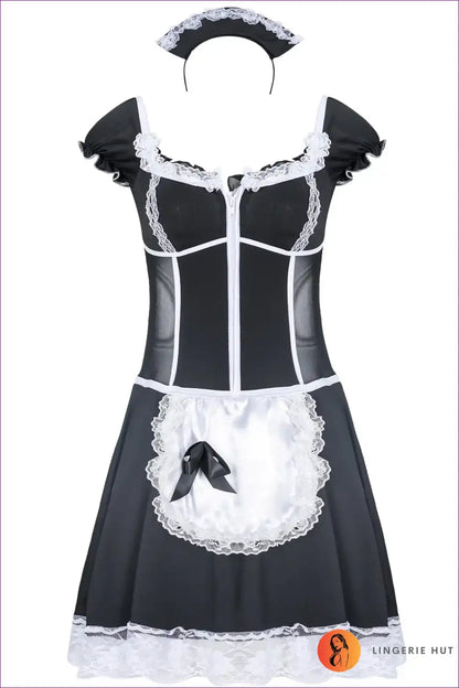 Sexy Maid Costume with Sheer Corset Top - Bedroom Confidence for Boudoir, Corset, Costume, Evening Wear,
