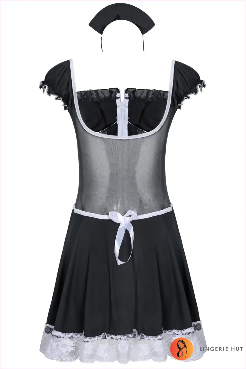 Sexy Maid Costume with Sheer Corset Top - Bedroom Confidence for Boudoir, Corset, Costume, Evening Wear,