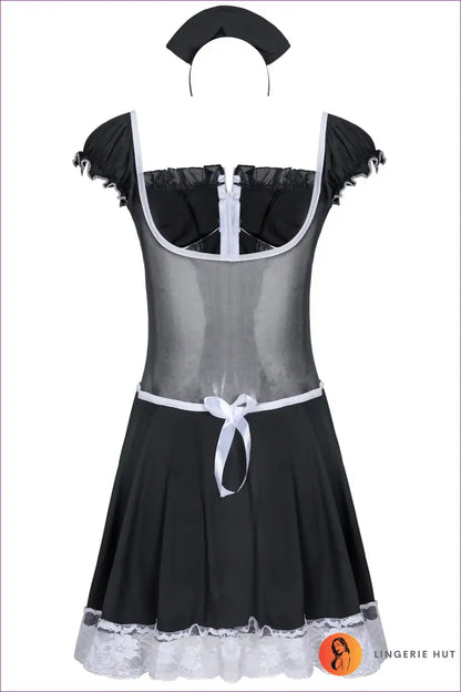 Sexy Maid Costume with Sheer Corset Top - Bedroom Confidence for Boudoir, Corset, Costume, Evening Wear,
