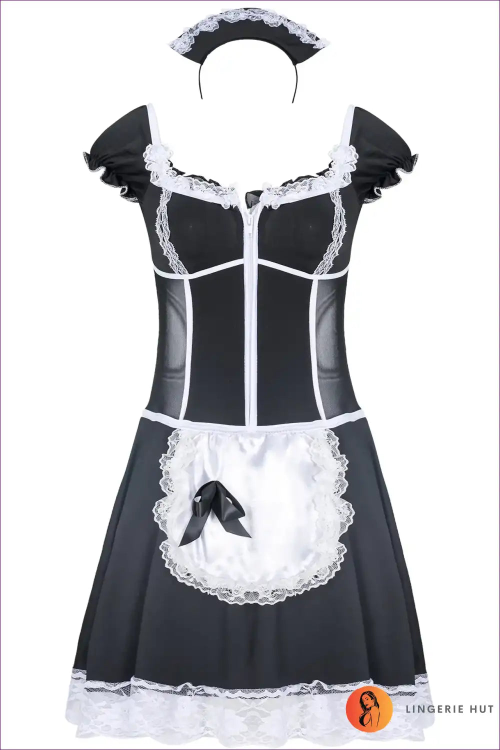 Sexy Maid Costume with Sheer Corset Top - Bedroom Confidence for Boudoir, Corset, Costume, Evening Wear,