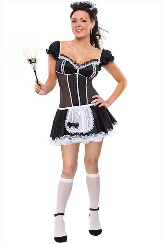 Sexy Maid Costume with Sheer Corset Top - Bedroom Confidence for Boudoir, Corset, Costume, Evening Wear,