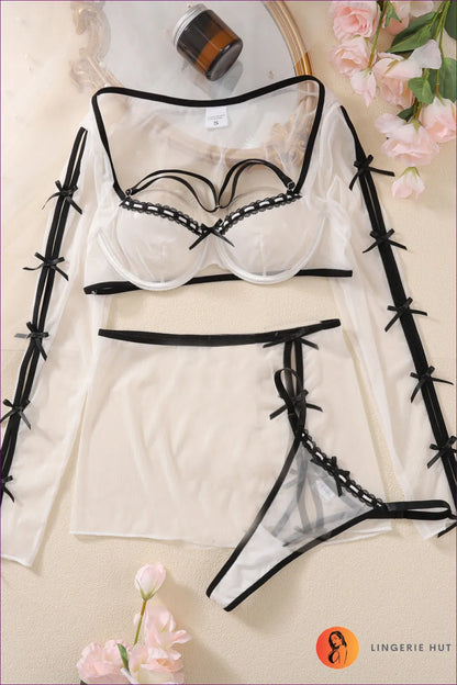 Sexy Mesh Lace-up Lingerie Set – Alluring Three-piece For x