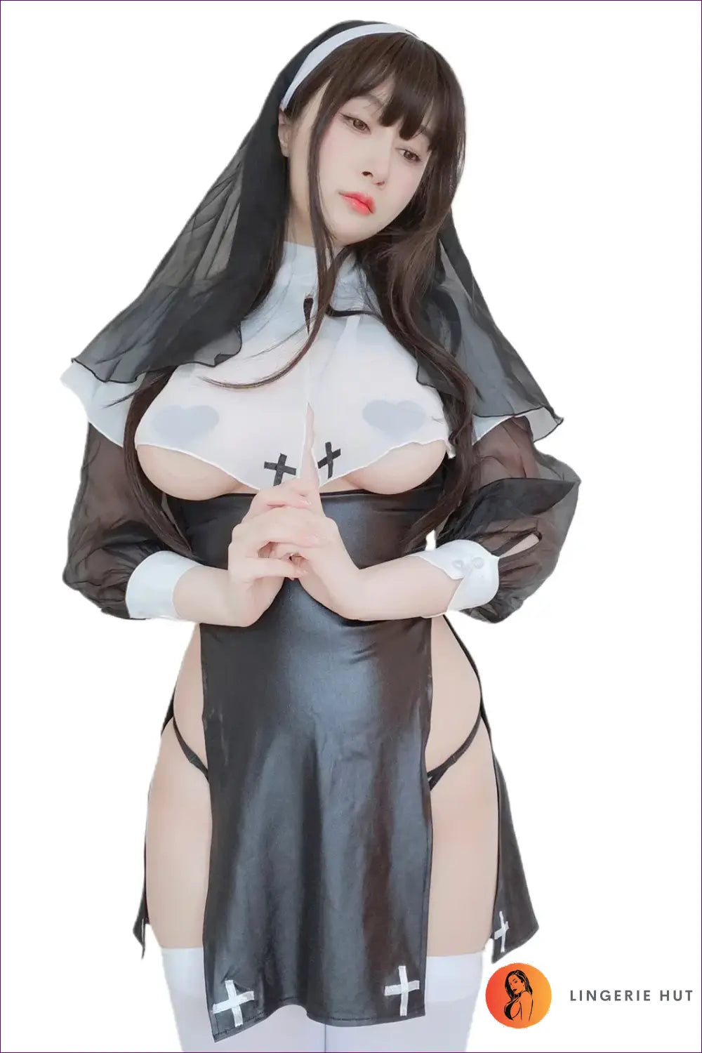 Sexy Nun Costume Set with Sheer Sleeves - After-dark Fantasy - Black / one Size - Outfit - Date Night • Halloween